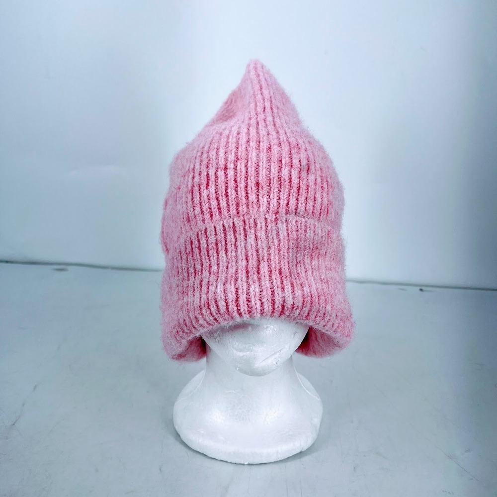Nordstrom Pink Marl Ribbed Knit Beanie Fuzzy Slouchy Cuffed Winter Hat